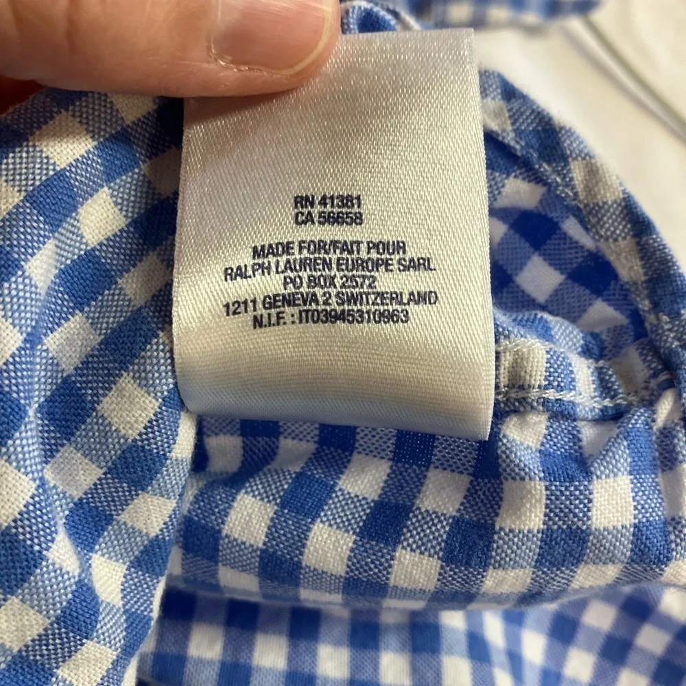 Ralph Lauren Blue and White Gingham Button Down Shirt